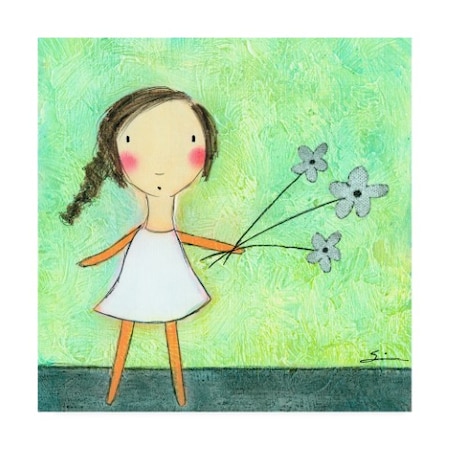 Carla Sonheim 'Green Flowers Child' Canvas Art,35x35